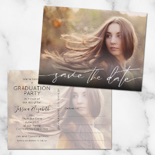 Graduation Modern Script Save the Date Postcard