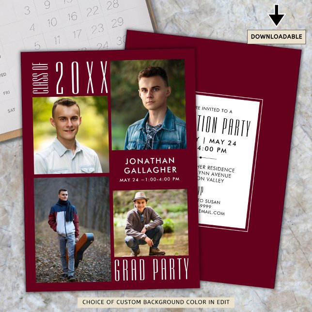 Graduation Modern Sleek CLASS OF 20XX Maroon Invitation (Creator Uploaded)