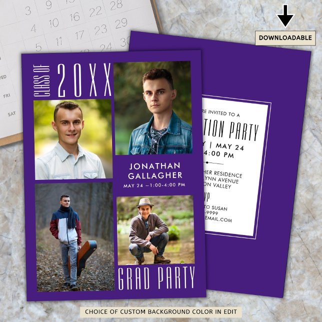 Graduation Modern Sleek CLASS OF 20XX Purple Invitation (Creator Uploaded)