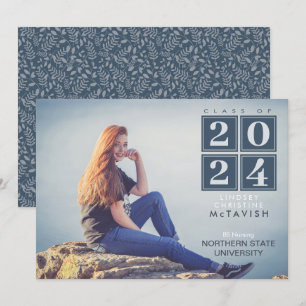 Graduation   Modern Squares Navy Blue Photo Invitation