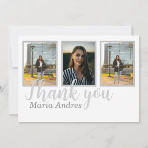 graduation modern thank you card white and grey