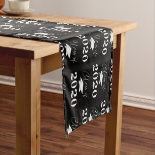 Graduation Modern Typography CLASS OF Black White Short Table Runner