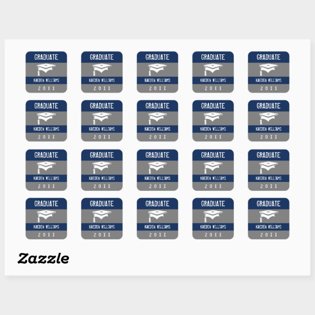 Graduation Modern Typography White Navy Sticker (Sheet)