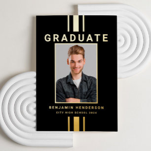 Graduation moderne Black Gold Foil Faire-part