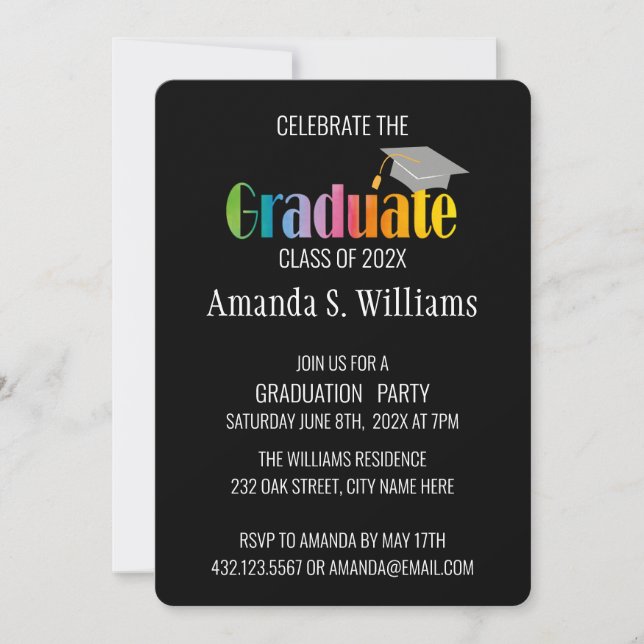 Graduation Moderne Grad Casquette Party Invitation (Devant)