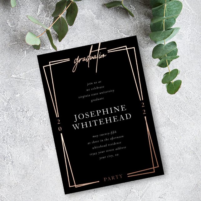 Graduation Moderne Parti Black Foil Invitation (Créateur téléchargé)