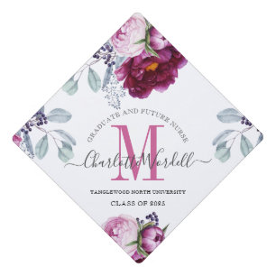 Graduation Monogram Future Nurse Floral Graduation Cap Topper