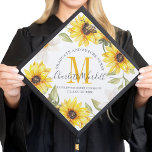 Graduation Monogram Future Nurse Sunflowers Floral Graduation Cap Topper<br><div class="desc">An elegant monogrammed future graduating nurse cap topper, featuring a hand lettered script font and open faced engraved style type with yellow and white florals graduation cap topper. Personalize with you name, graduation year, and school name. Delicate, feminine, design in a circle shape. Suitable for high school or college grads....</div>