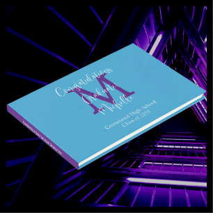 Graduation Monogram Sky Blue Purple White Sign-In Guest Book