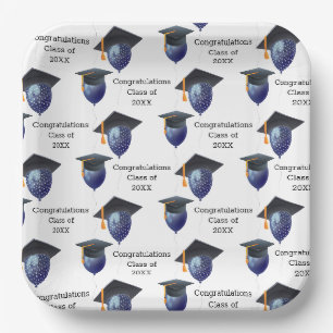 Graduation Mortarboard and Balloons Paper Plate