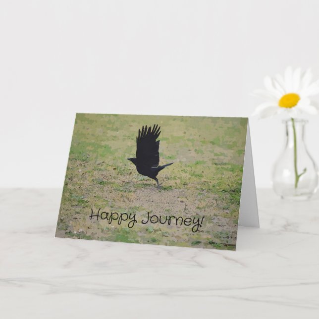 Graduation Moving Trip Black Crow Flying Good Wish Card (Small Plant)