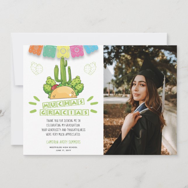 Graduation Muchas Gracias Fiesta Thank You Card (Front)