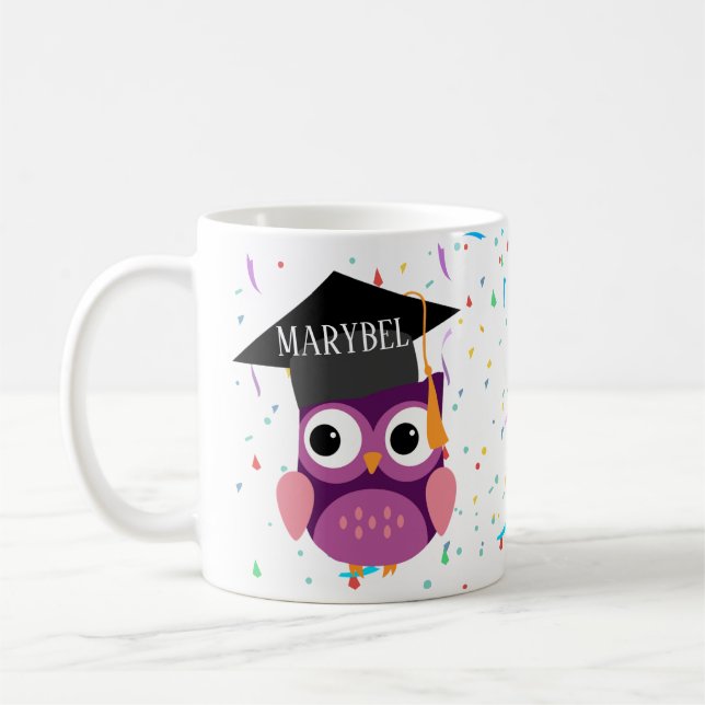 Graduation Mug with purple owl cap and gown (Left)
