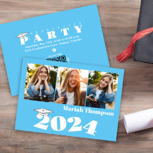 Graduation Multi Photo Blue Class Of 2023 QR Code Invitation