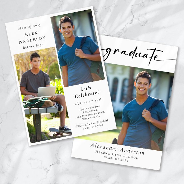 Graduation Multi Photo Calligraphy Graduate Invitation (Creator Uploaded)