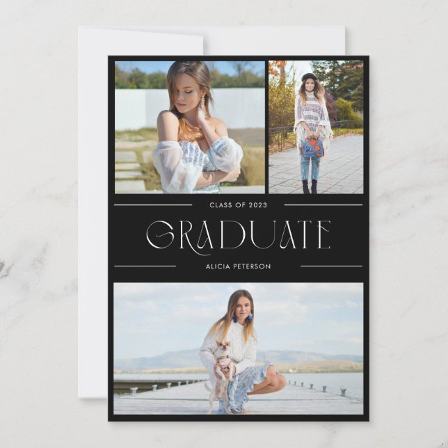 Graduation multi photo invitation grand fête noir (Devant)