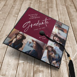 Graduation multi photo modern elegant burgundy cap topper<br><div class="desc">Graduation gift multi photo script modern elegant stylish contemporary design. Burgundy and white design.</div>