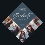 Graduation multi photo modern elegant navy blue cap topper<br><div class="desc">Graduation gift multi photo script modern elegant stylish contemporary design. Contemporary navy blue and white design.</div>