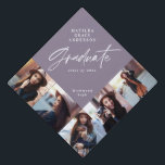 Graduation multi photo modern elegant purple cap topper<br><div class="desc">Graduation gift multi photo script modern elegant stylish contemporary design. Girly lilac purple design.</div>