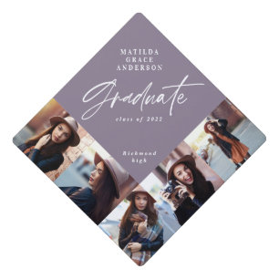 Graduation multi photo modern elegant purple graduation cap topper