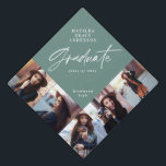 Graduation multi photo modern elegant sage green cap topper<br><div class="desc">Graduation gift multi photo script modern elegant stylish contemporary design. Sage green and white design.</div>