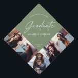 Graduation multi photo modern elegant sage green cap topper<br><div class="desc">Graduation gift multi photo script modern elegant stylish contemporary design. Contemporary sage green colorway</div>