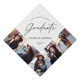 Graduation multi photo modern elegant sage green g cap topper