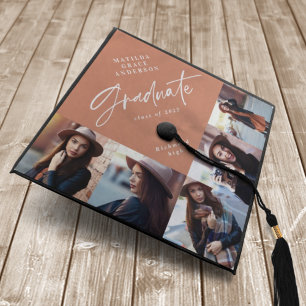 Graduation multi photo modern elegant terracotta cap topper