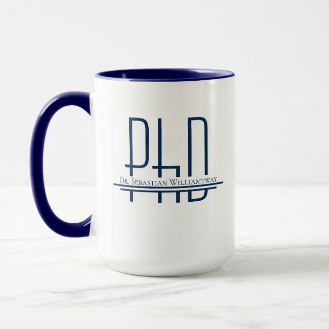 Graduation Name Blue PhD Mug (Left)