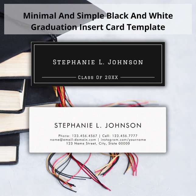 Graduation Name Card I Minimal Simple Black Insert (Creator Uploaded)
