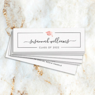 Graduation Name Card Modern Script Rose Gold Cap