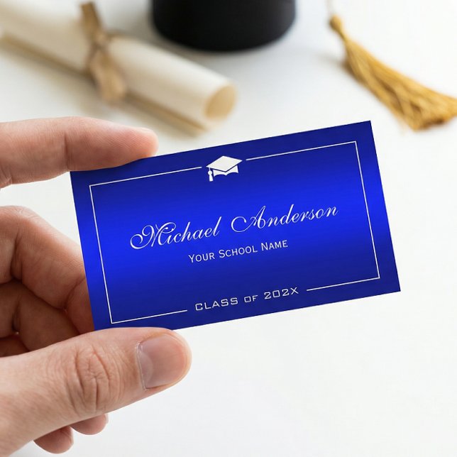 Graduation Name Card - Stylish Plain Blue Gradient (Creator Uploaded)