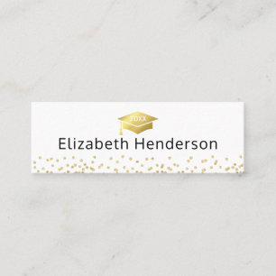 Graduation Name Card White Gold Glitter