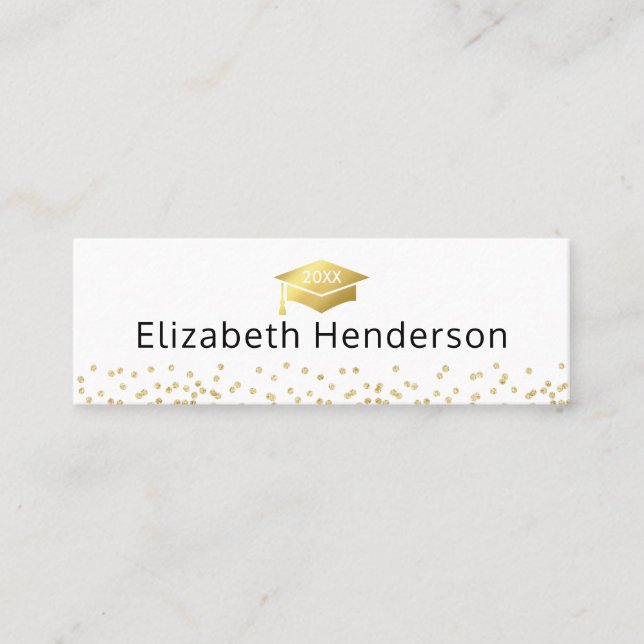 Graduation Name Card White Gold Glitter (Front)