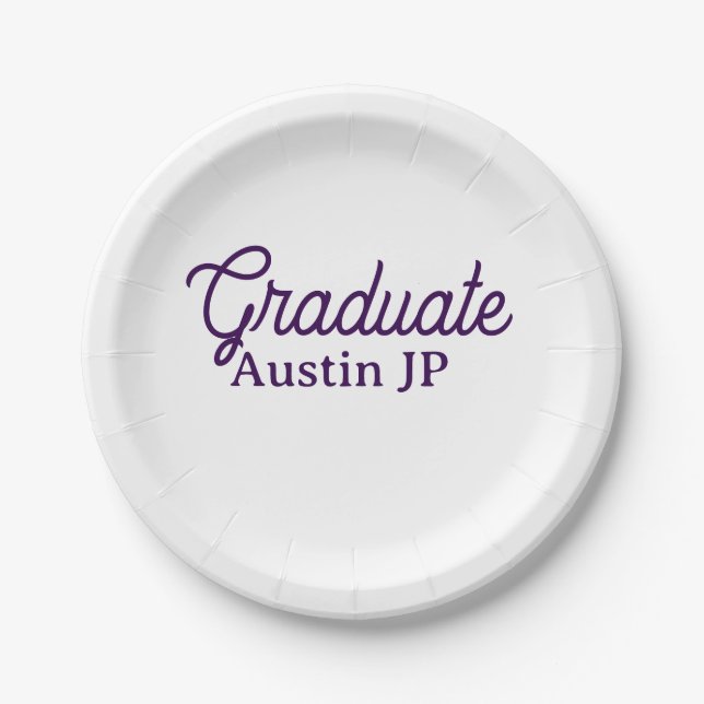 Graduation name purple simple minimal stylish call paper plate (Front)