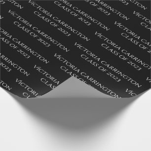 Graduation Name Year Class of Script Black White Wrapping Paper