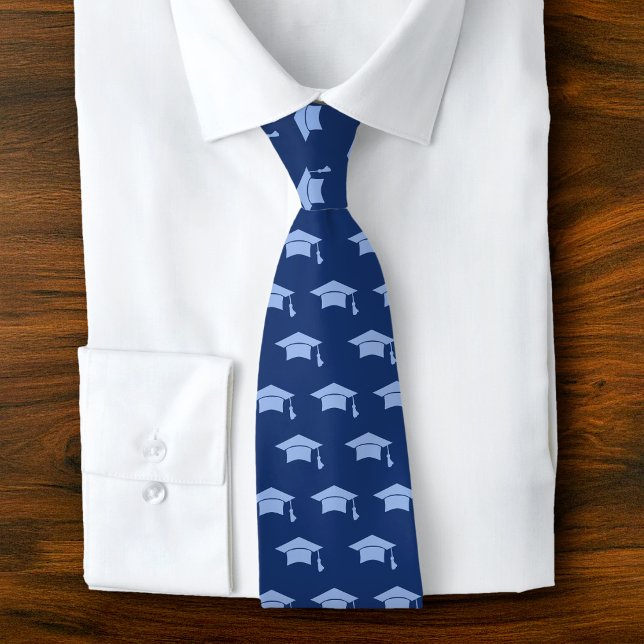 Graduation Navy Blue Cap Icon Pattern Bold Classy Tie (Creator Uploaded)
