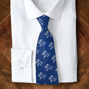 Graduation Navy Blue Cap Icon Pattern Class Year Tie