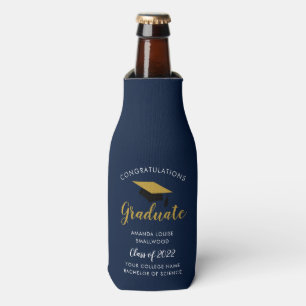 Graduation Navy Blue Grad Party 2025 Custom Bottle Cooler