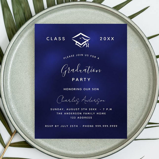 Graduation navy blue white 2023 budget invitation (Creator Uploaded)