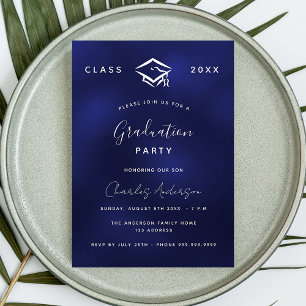 Graduation navy blue white simple 2023 invitation postcard