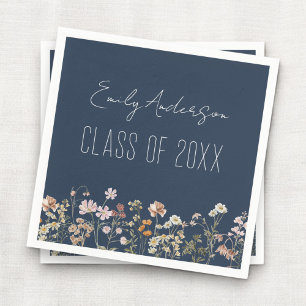 Graduation Navy Blue Wildflower Boho Grad Napkin