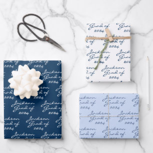 Graduation Navy Light Blue Personalized Grad Wrapping Paper Sheet