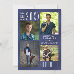 Graduation Navy Metallic 5 Photo Announcement