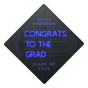 Graduation neon black blue bright modern congrats graduation cap topper