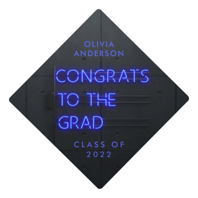 Graduation neon black blue bright modern congrats graduation cap topper (Front)