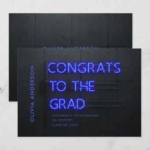 Graduation neon black blue congrats modern stylish