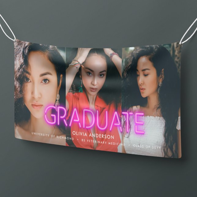 Graduation neon black pink photo modern party bann banner (Creator Uploaded)