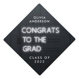 Graduation neon black white bright modern congrats cap topper
