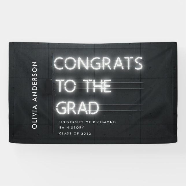 Graduation neon black white congrats modern party banner (Horizontal)